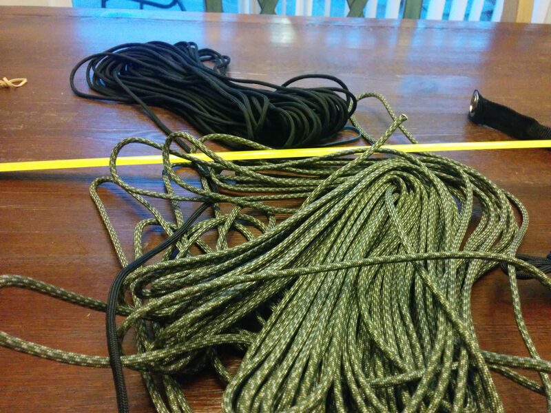 Raw paracord and a partially finished grab handle