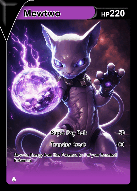 A custom Mewtwo ultra rare card cutout
